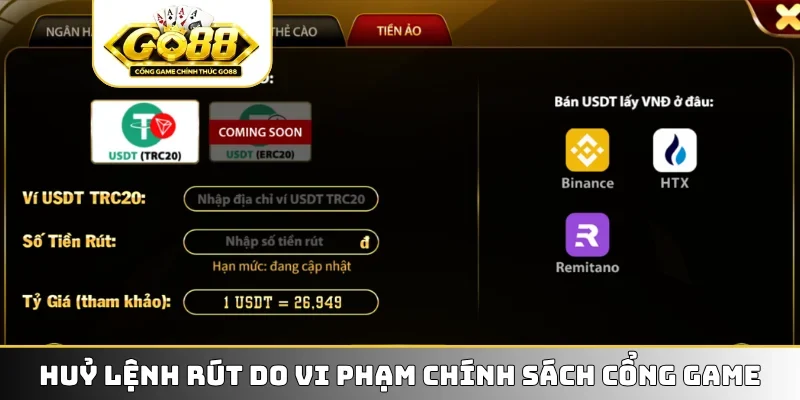 Huỷ lệnh rút do vi phạm chính sách cổng game